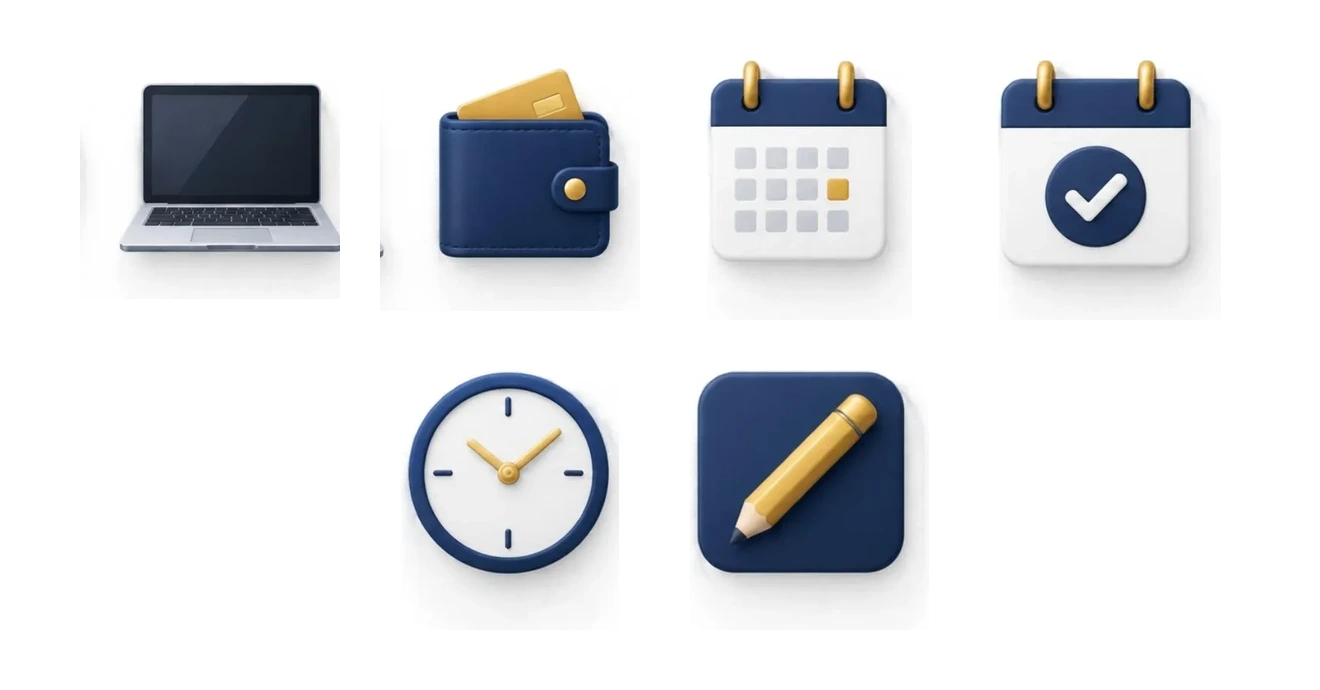 Icons showing a clock, laptop, wallet, calendar, calendar with checkmark, and pencil, representing Power of Attorney Dubai service benefits